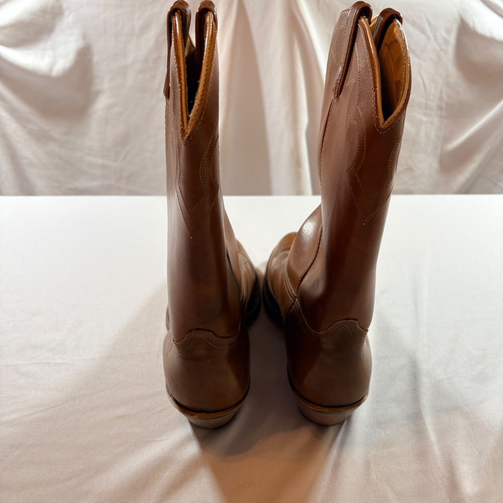 Dingo Western Cowboy Boots Mens 12 D Brown Leather Made in USA Stitch Detail - Picture 4 of 10